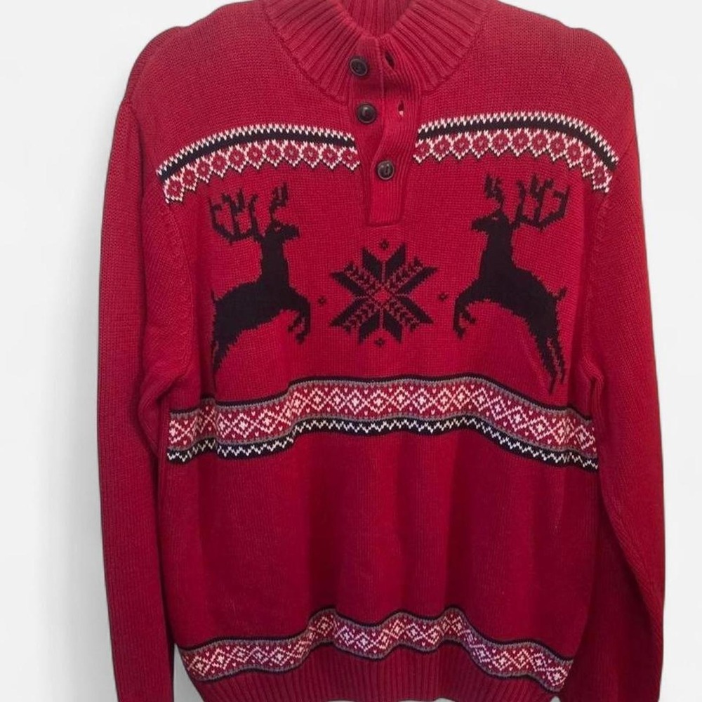 Red Chaps Vintage Christmas oversized sweater w/ reindeer design Sz Lg
